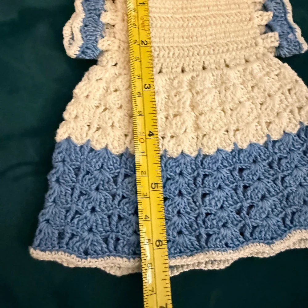 Vintage‎ Crochet Potholder Set Blue White Dress Floral Handcrafted Kitchen Decor